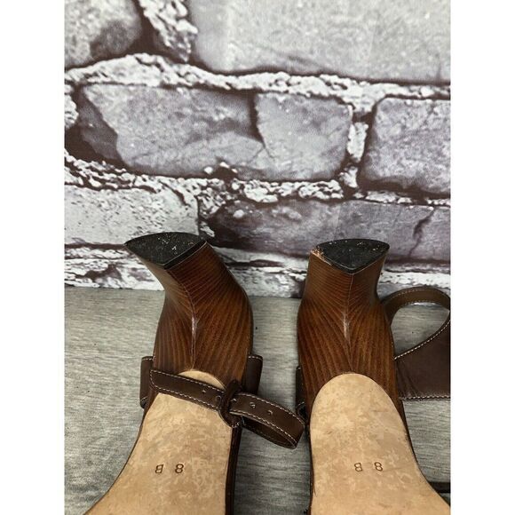 Cole Haan Brown Leather Woven Heel AnkleStrap Sandals Women Sz 8B US Broken Heel - Picture 8 of 16